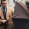 Luxury Gents Expresso Check Jacquard Umbrella with One-Piece Tiger Hickory Handle & Shaft by Pasotti