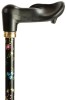 Anatomical Black Floral Adjustable Walking Cane - Left Handed