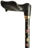 Anatomical Black Floral Adjustable Walking Cane - Left Handed