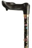 Anatomical Black Floral Folding Walking Cane - Right Handed