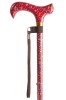 Adjustable Walking Stick with Patterned Derby Handle - Red Floral