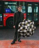 Black and Antique Yellow Oversize Gingham Folding Compact Umbrella by Anatole of Paris  GORDON
