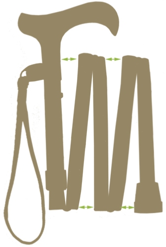 Image of folding walking stick showing the joins