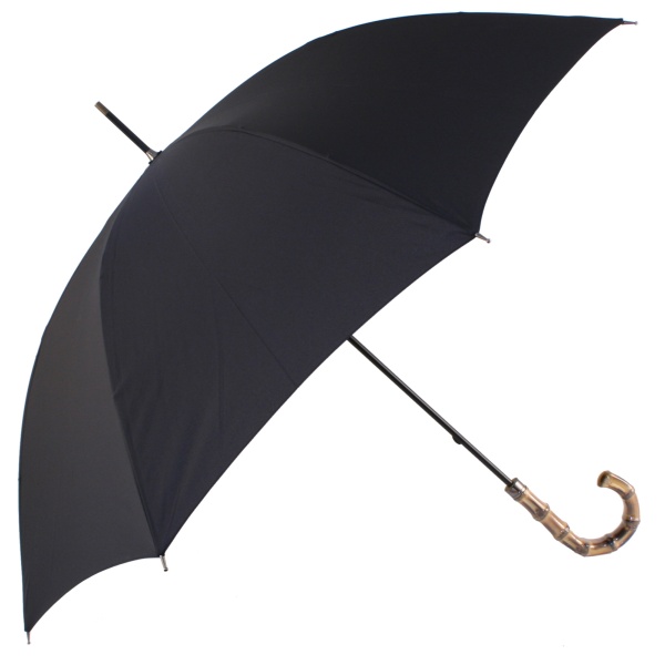 Gents Black Umbrella with Bamboo Handle