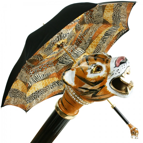 Bellezza Umbrella with Swarovski Crystals and Enamelled Siberian Tiger Handle by Pasotti