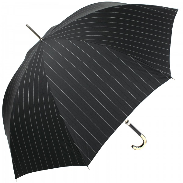 Luxury Gents Black Pinstripe Pasotti Umbrella with Art Deco Bone Crook