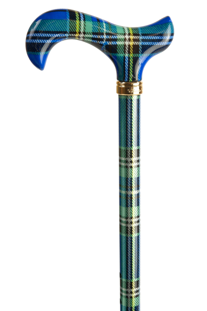 Fashion Derby Adjustable Walking Stick - Blue Tartan