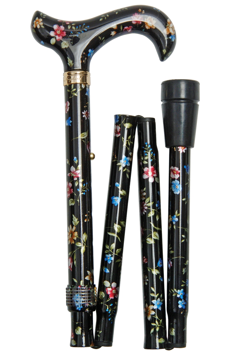 Elite Folding Cane - Black Floral