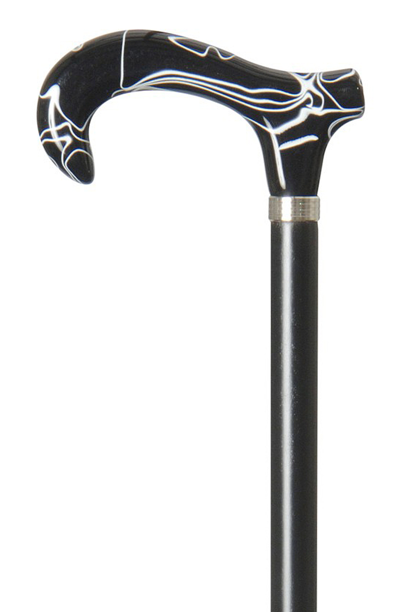 Acrylic Derby Moderne Walking Stick - Black & White Marbled