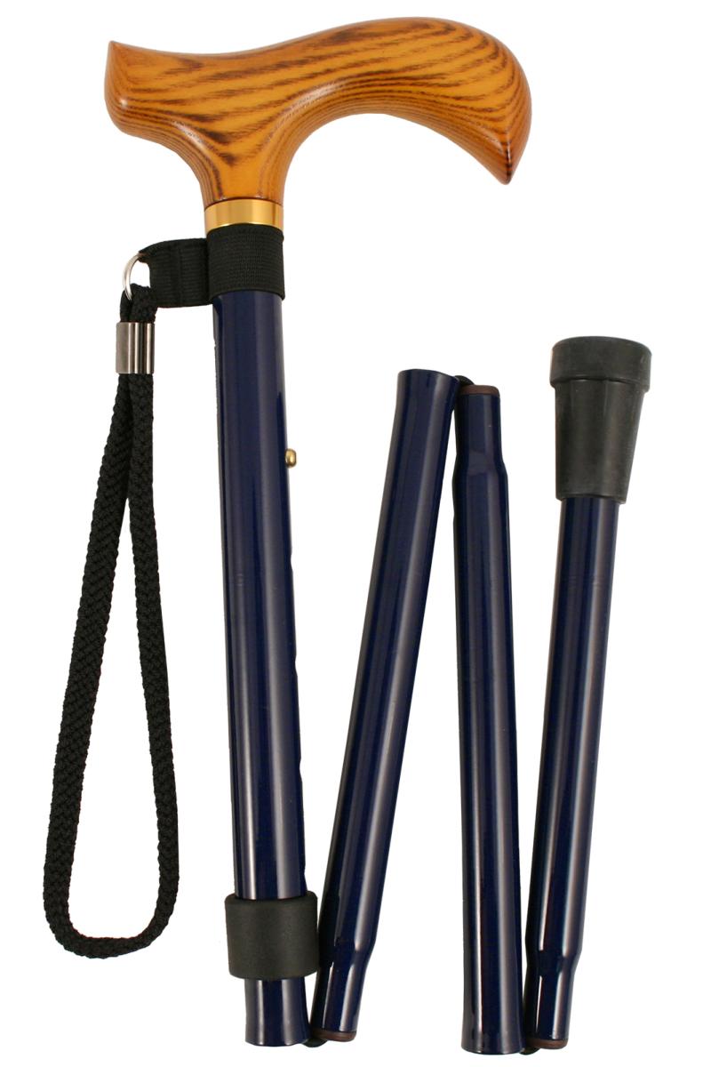 Deluxe Folding Walking Stick With Wooden Handle - Navy