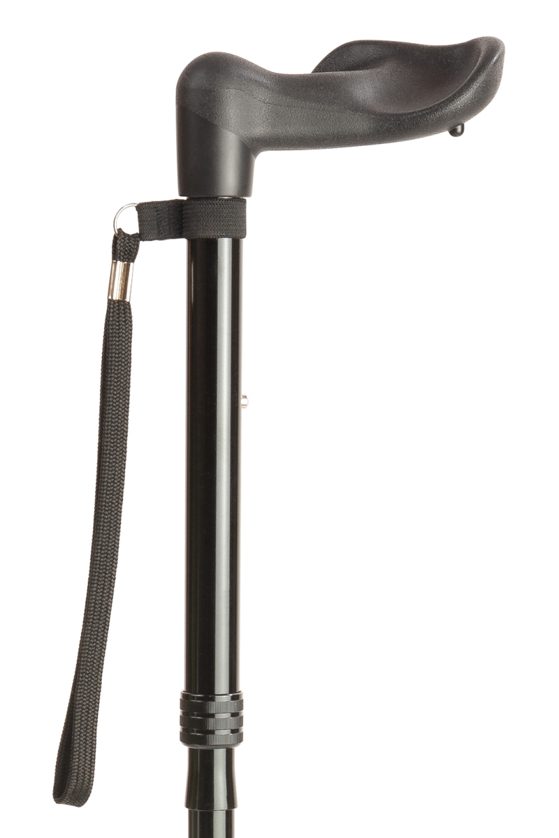 Anatomical Black Left Handed Folding Stick | Stick & Cane Shop