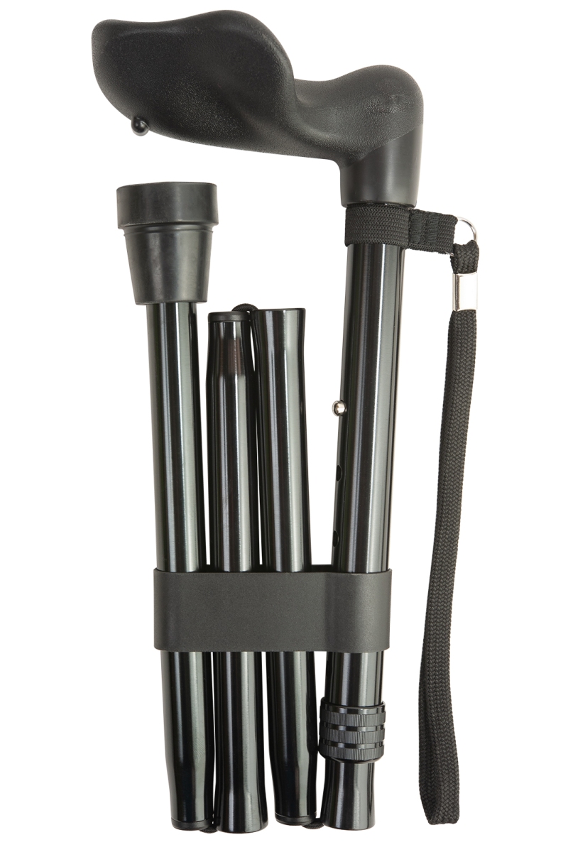 Anatomical Black Left Handed Folding Stick | Stick & Cane Shop