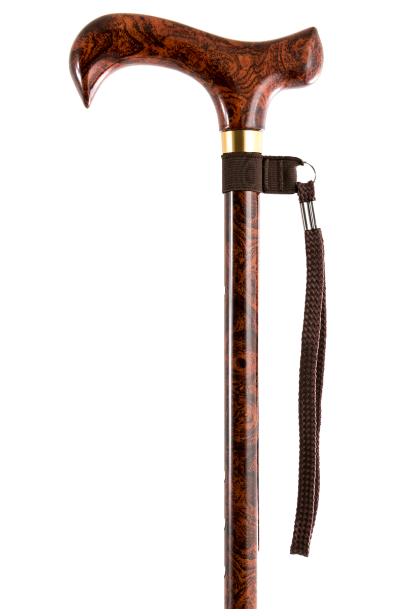 Adjustable Walking Stick with Patterned Derby Handle - Birlwood