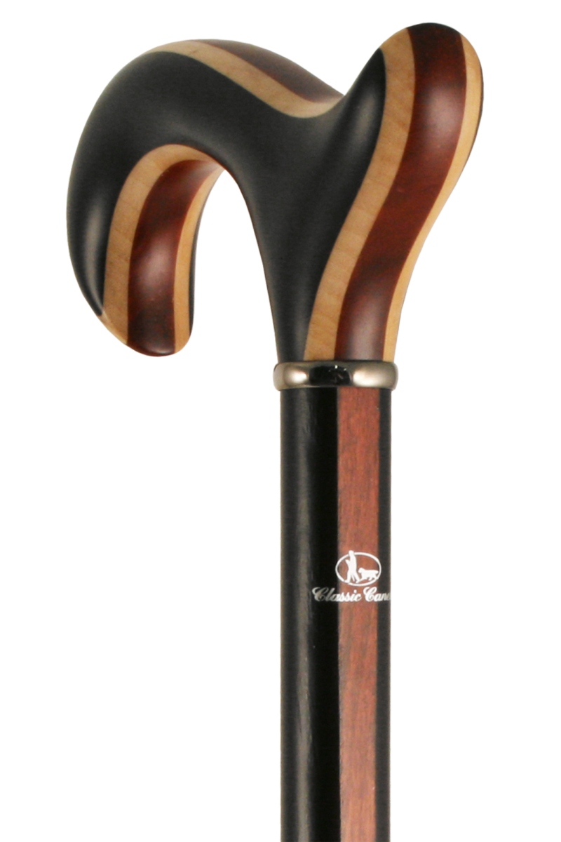 Exotic Parquetry Derby Walking Stick in Ebony, Maple and Padouk Wood