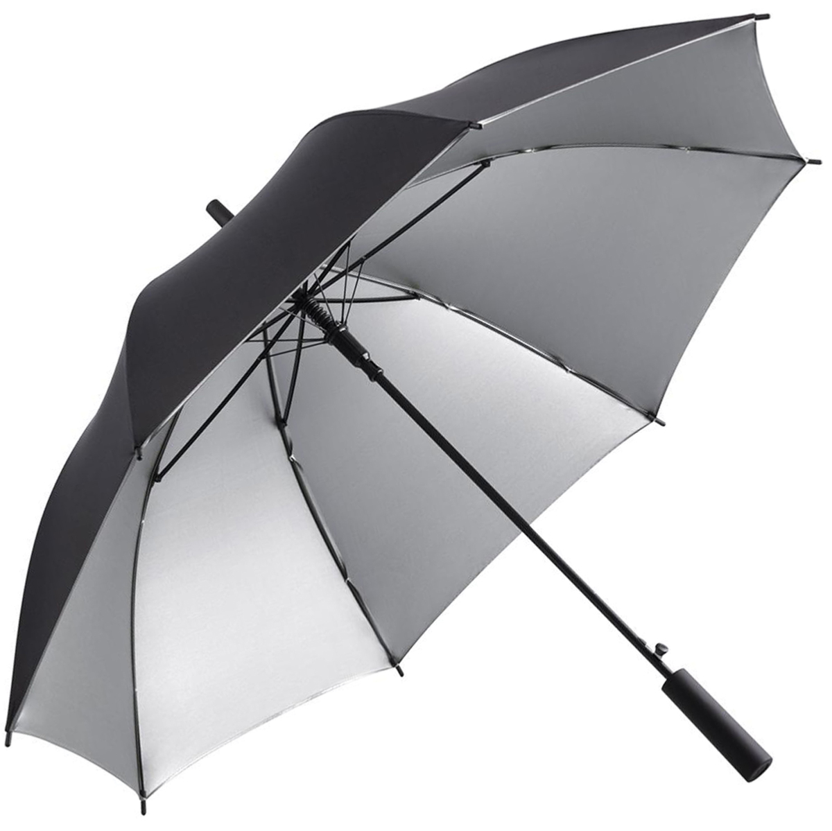 UV Protective SPF50+ Two-Tone Automatic Opening Walking Length Umbrella - Black & Silver