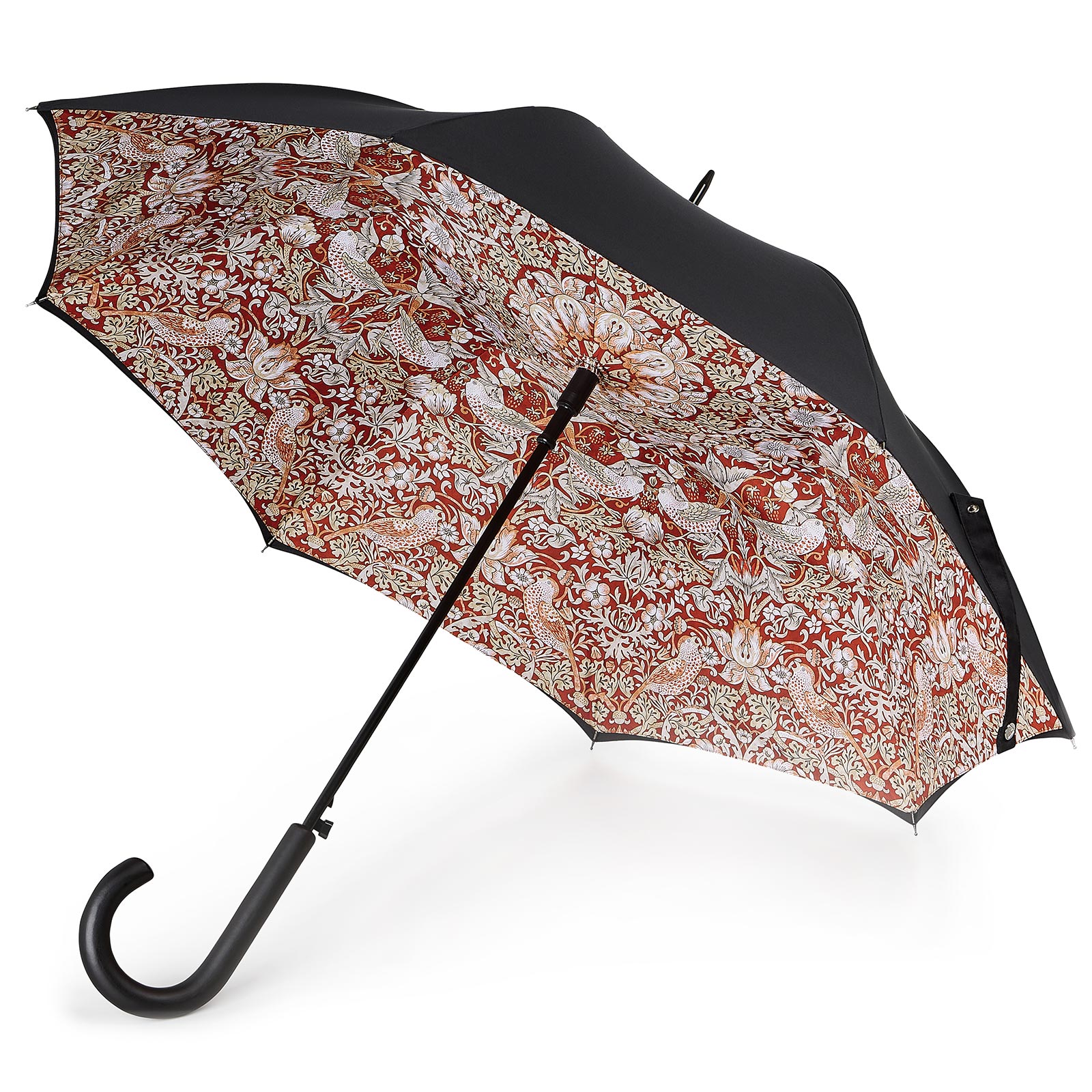 Morris & Co Bloomsbury UVP Long Umbrella by Fulton - Strawberry Thief Indian Red