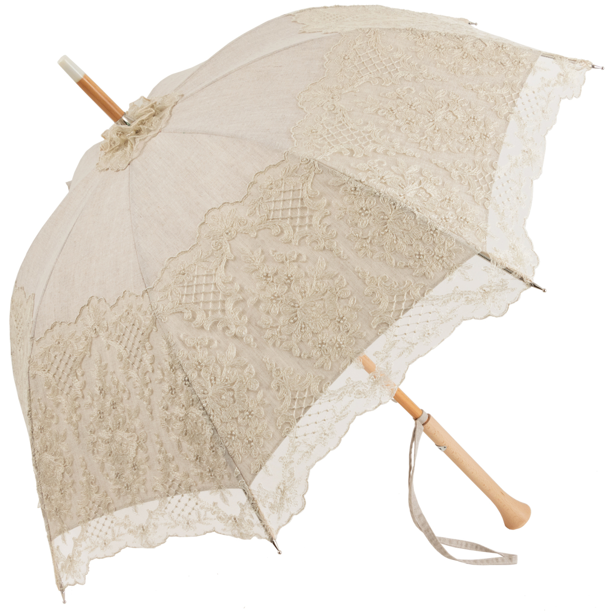 Anais - Exclusive UVP Beige Parasol with Tulle Illusion Lace by Pierre Vaux