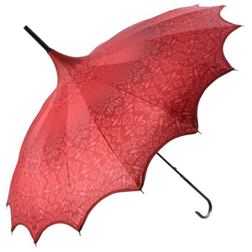 Boutique Patterned UVP Pagoda Umbrella with Scalloped Edge - Red