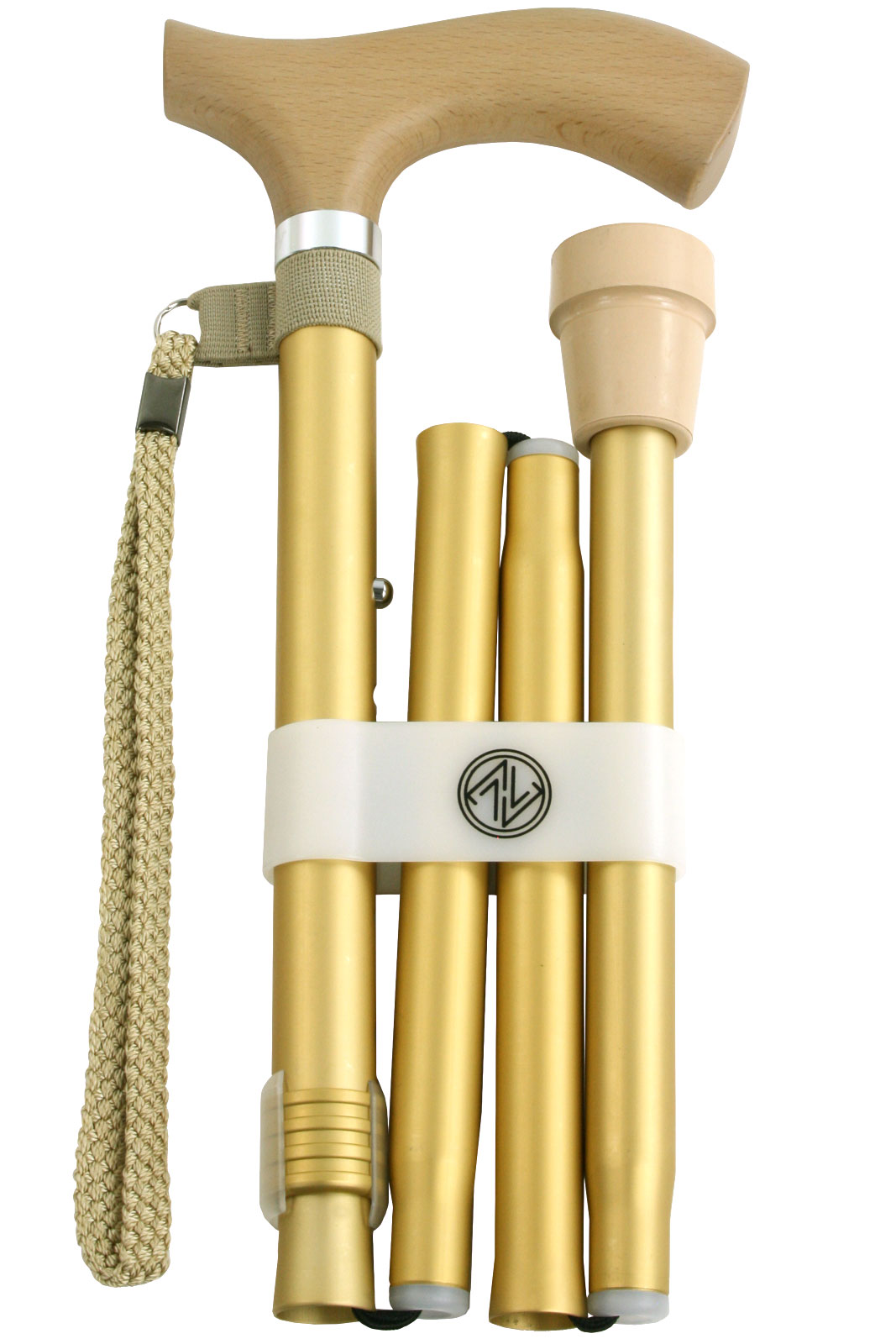 Metallic Matt Crutch Handle Folding Walking Stick - Gold