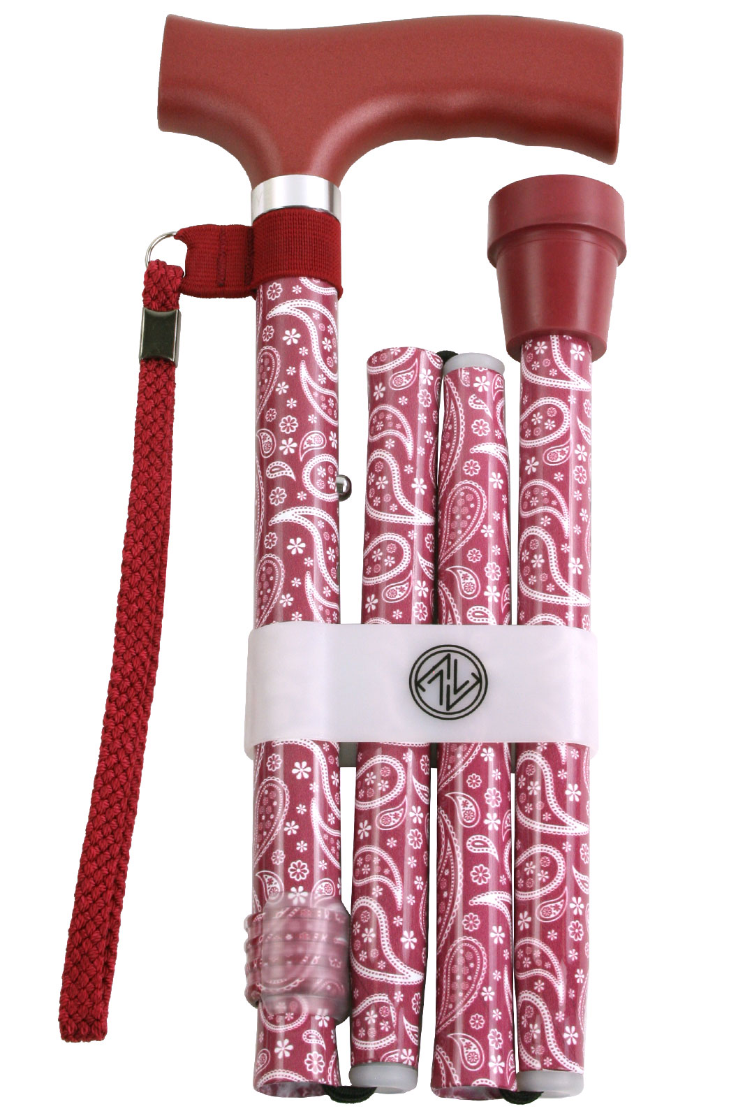 Paisley Crutch Handle Folding Walking Stick - Red