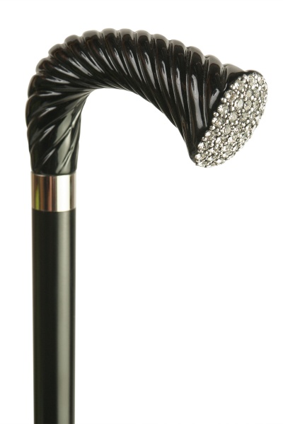 Black Crutch Walking Stick with Swarovski Crystal Pave