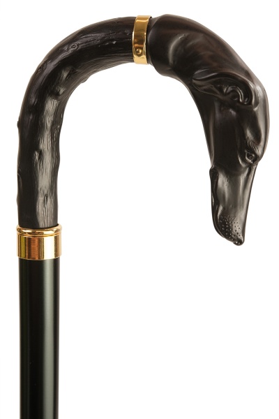 Black Greyhound dog headed Crook Walking Cane