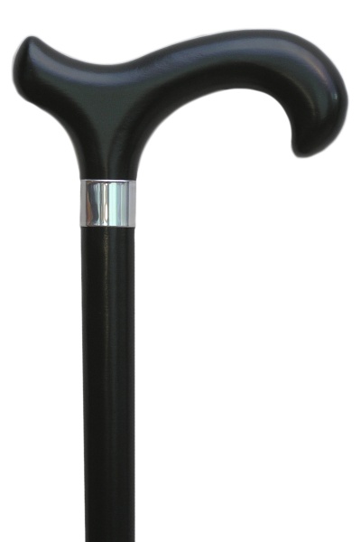 Black Hardwood Derby Walking Stick with Nickel Collar - Gents