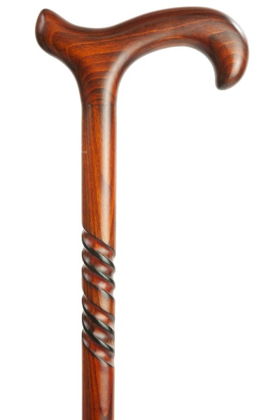 Gents Scorched Beech Derby Walking Stick with Spiral - Long