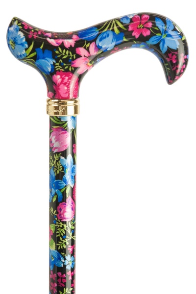 Tea Party Adjustable Walking Stick - Blue/Pink Floral