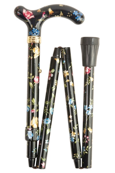 Petite Adjustable Folding Cane - Black Floral