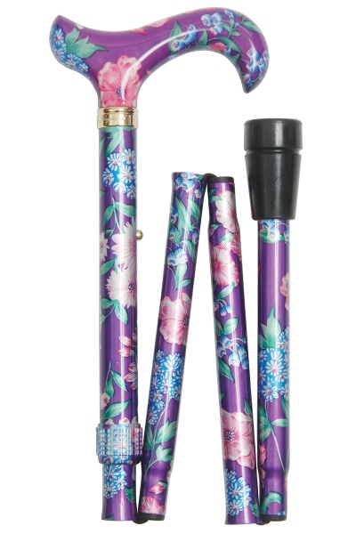 Elite Folding Walking Stick - Purple Floral