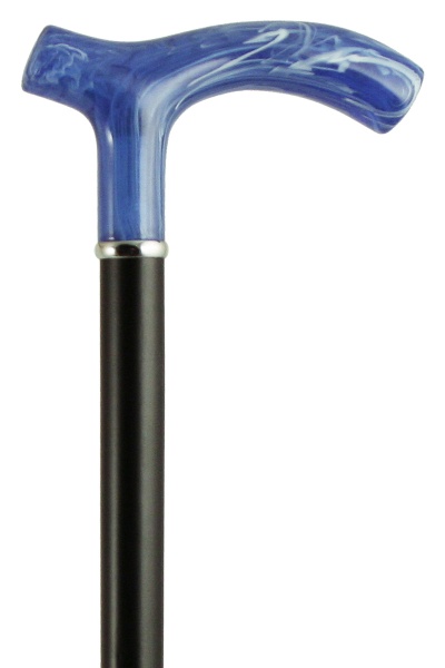 Wooden Crutch Walking Stick with Marbled Blue Acrylic Handle