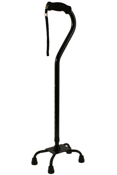 Quad Cane with soft grip handle and wrist strap - Black