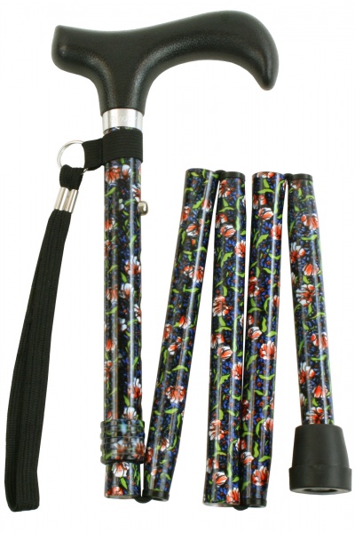 Deluxe Folding Walking Stick With Wooden Handle - Navy