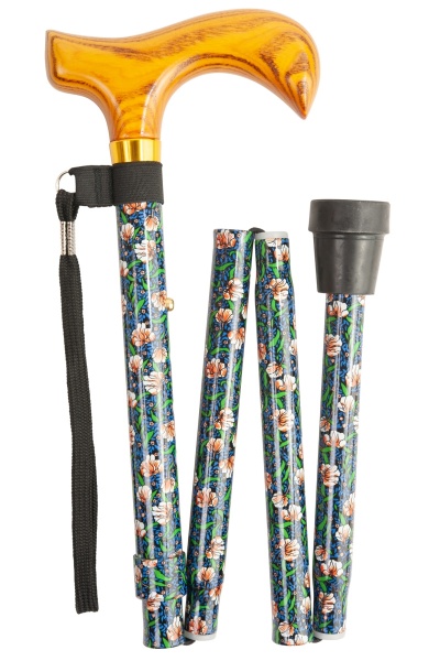 Deluxe Folding Walking Cane With Wooden Handle - Morris Pattern