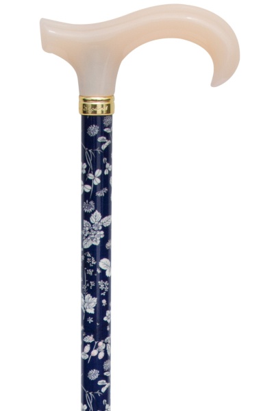 Petite Adjustable Derby Walking Stick - Navy & White Floral