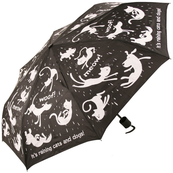 Black/White Raining Cats & Dogs Folding Umbrella