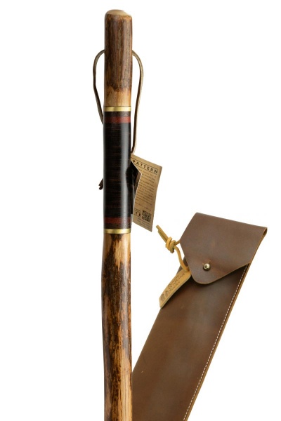 Brazos Leather Exotic Wood Hickory Handmade Hiking Stick with Leather Case