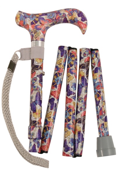 Folding Walking Stick - 5 Sections - Butterflies