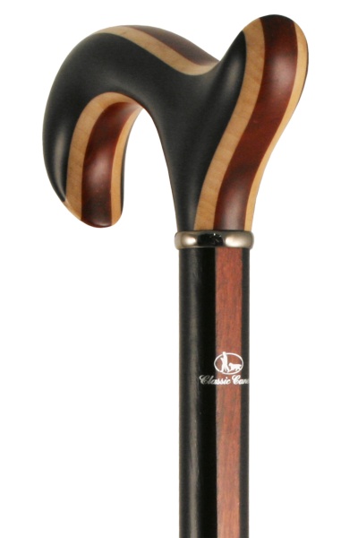 Exotic Parquetry Derby Walking Stick in Ebony, Maple and Padouk Wood