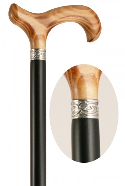 Celtic Derby Black Walking Cane with Natural Handle