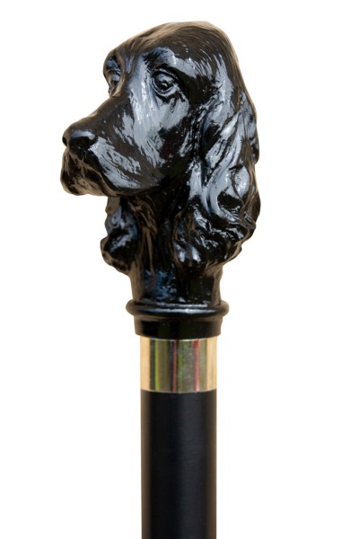 Black Cocker Spaniel Head Walking Stick on Black Shaft Collector Cane