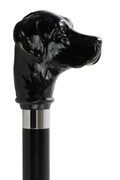 Black Labrador Dog Head Walking Stick on Black Shaft Collector Cane