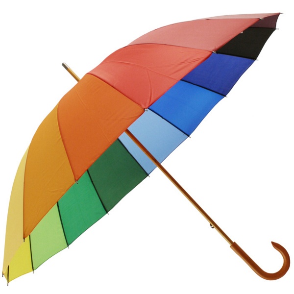 Rainbow Umbrella with Wooden Crook Handle by Falcone