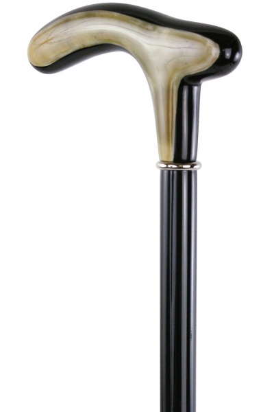 Black Derby Dress Cane with Water Buffalo Horn Handle by Pasotti