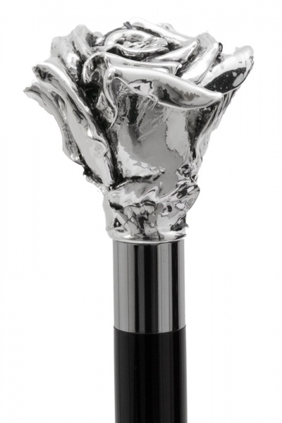 Silver Plated Rose Topped Collectors Cane by Pasotti