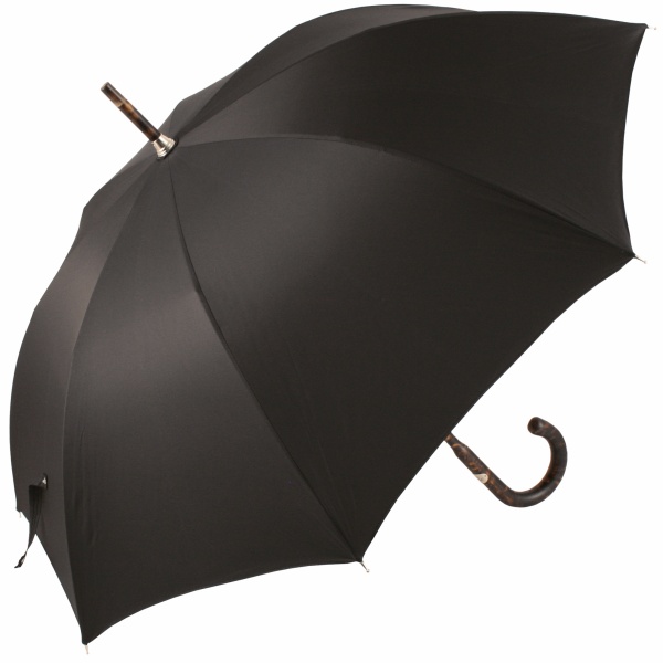 Luxury Gents Black Umbrella with One-Piece Tiger Hickory Handle & Shaft by Pasotti