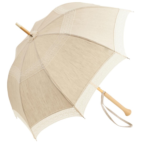 Eleonore - UVP Beige Parasol with Ivory Curl Lace Bands by Pierre Vaux