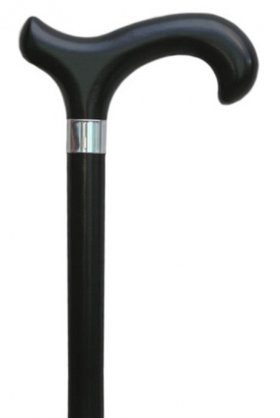 Black Hardwood Derby Walking Stick with Nickel Collar - Ladies