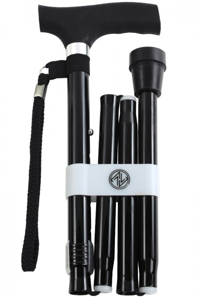 Silicone Crutch Handle Folding Walking Stick - Black